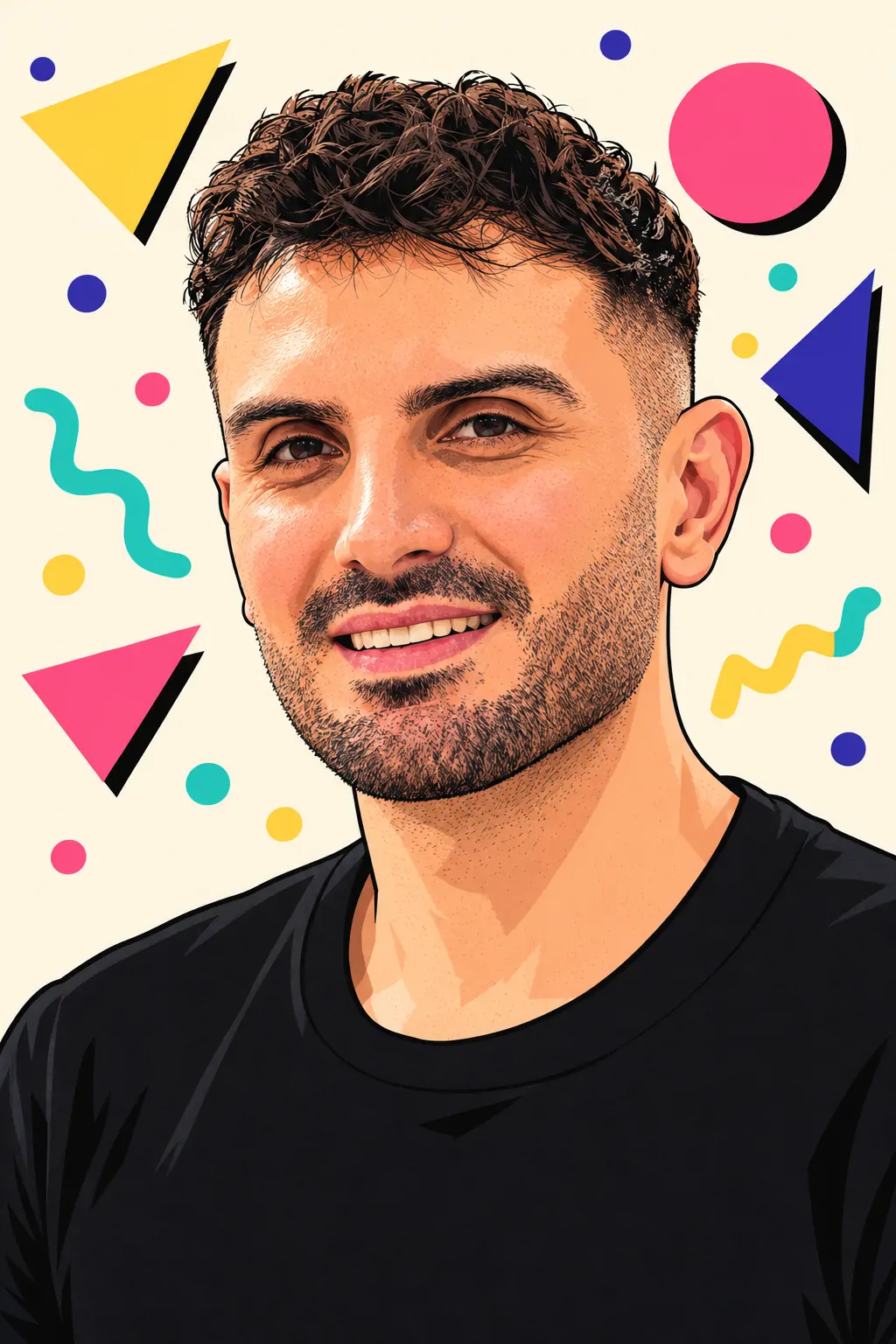 Seçkin Taşan, portrait in Memphis style