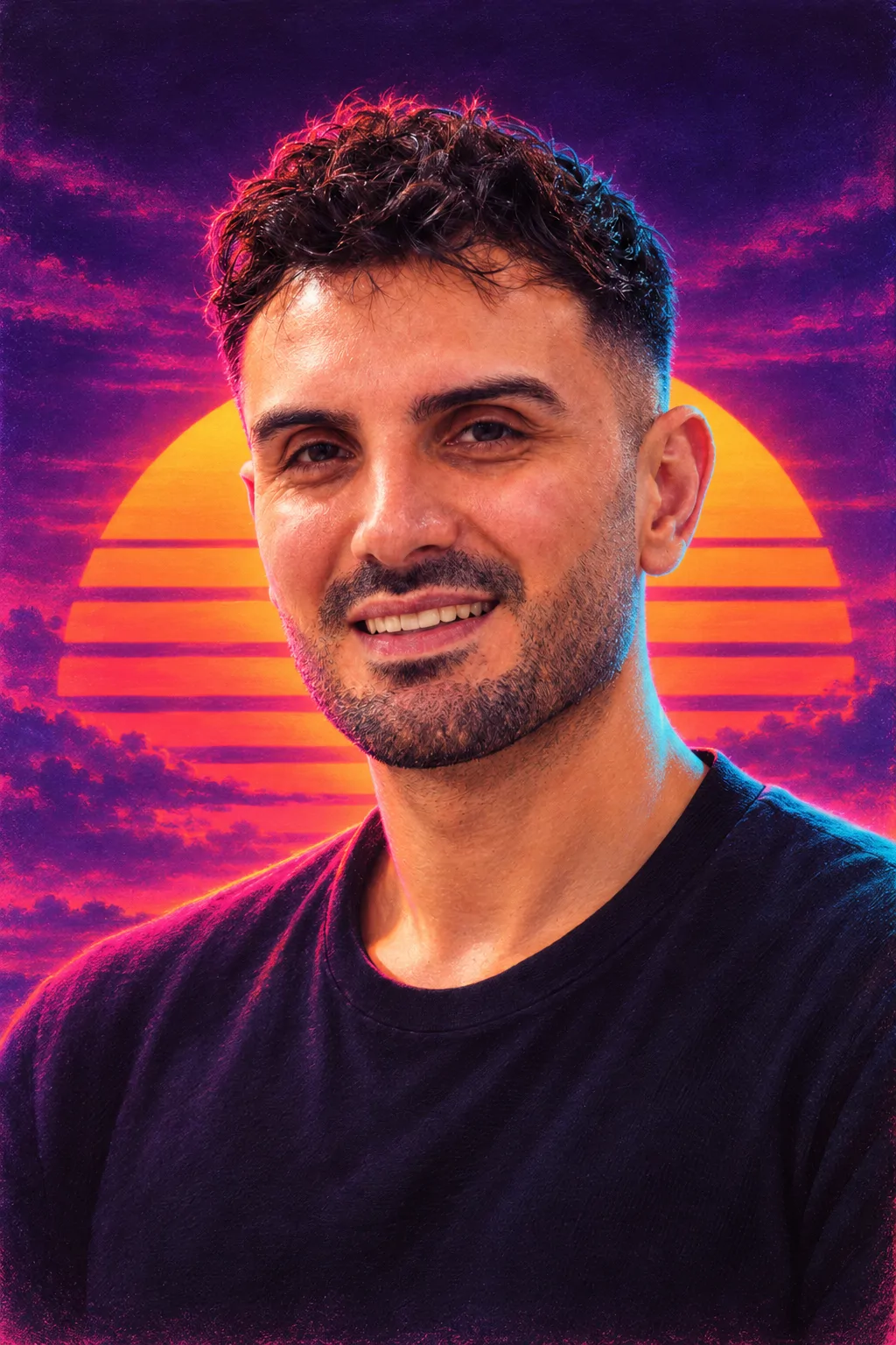 Seçkin Taşan, portrait in Synthwave style